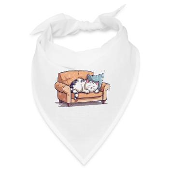 Katze Verschlafen Müde Couch Sofa Lustig Cartoon - Bandana - Weiß - Vorne