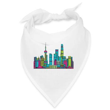 Shanghai City Skyline: Orientalische Perlenlinienzeichnung - Bandana - Weiß - Vorne