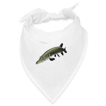 Hecht Illustration – Realistisches Raubfisch Desig - Bandana - Weiß - Vorne