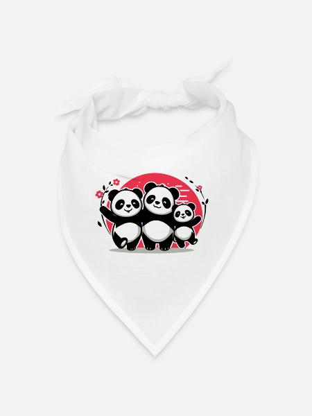 Famille Pandas - 1 parent 2 enfants - Bandana - blanc