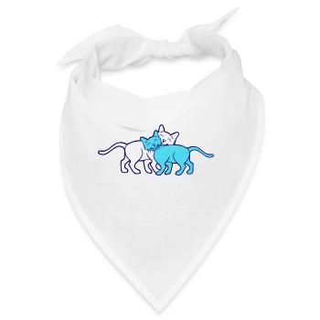 2 Glückliche Katzen Pärchen Freunde Schmusen Paar - Bandana - Weiß - Vorne