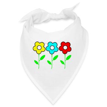 Drei bunte Blumen auf Schwarz - Bandana - Weiß - Vorne