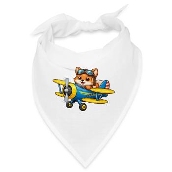 Fuchs Pilot Doppeldecker Flugzeug Cartoon   - Bandana - Weiß - Vorne