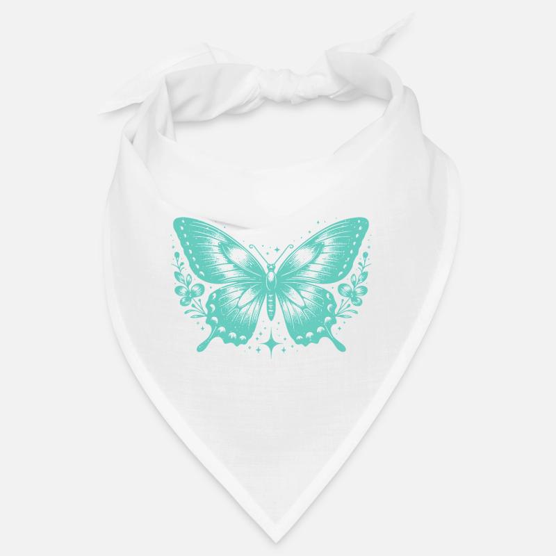 Papillon Turquoise et Fleurs Bandana