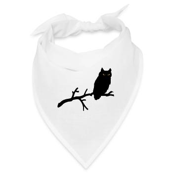 Grimme Eule Silhouette mit orange Augen auf Ast - Bandana - Weiß - Vorne