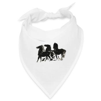 Wild_Black_Horses_Brush_Ink_Sketch - Bandana - Weiß - Vorne