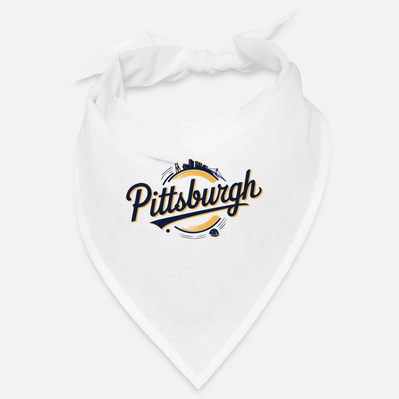 Pittsburgh Skyline and Bridge Script Logo in Bold - Bandana - white