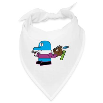 Blaues Maskottchen mit Schreibwaren-Sidekick - Bandana - Weiß - Vorne