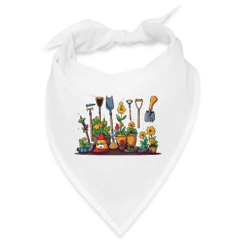Gartenwerkzeug Blüten Szene - Bandana - Weiß - Vorne