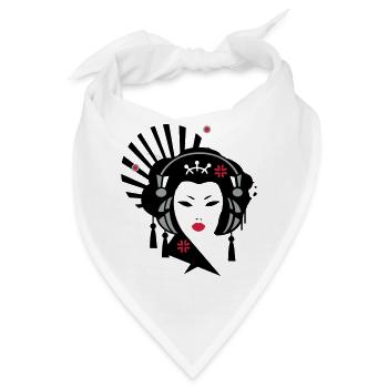Geisha mit Kopfhörer - Bandana - Weiß - Vorne
