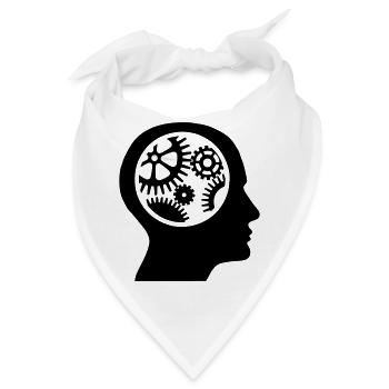 Zahnräder im Kopf - Silhouette - Bandana - Weiß - Vorne