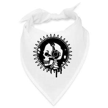 Totenkopf mit Kopfhörer im Profi - Bandana - Weiß - Vorne