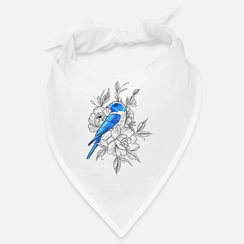 Blauer Vogelumriss mit Blumen - Bandana - Weiß