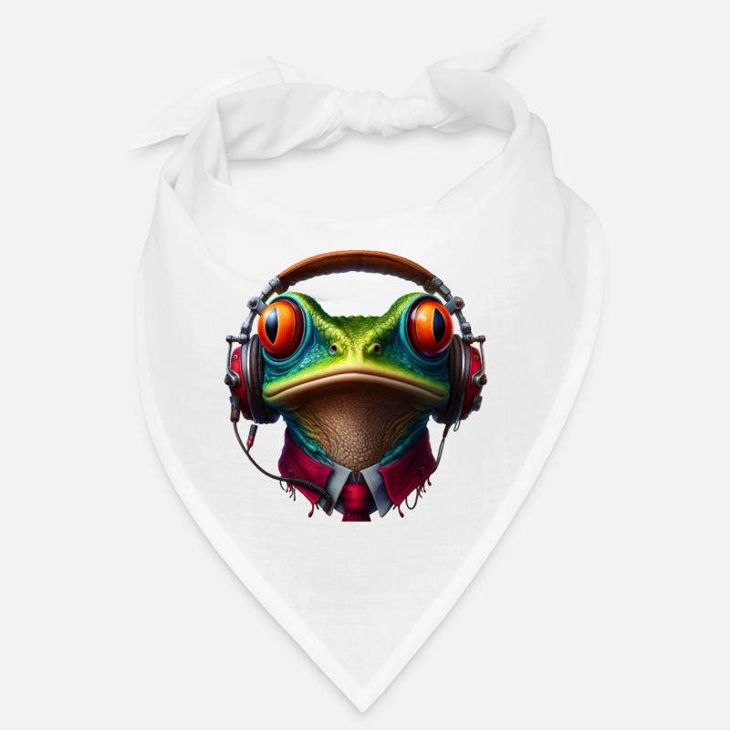 Frosch mit Kopfhörer und Krawatte Bandana