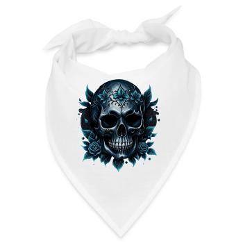 Dunkelblauer Totenkopf mit Rosen. - Bandana - Weiß - Vorne