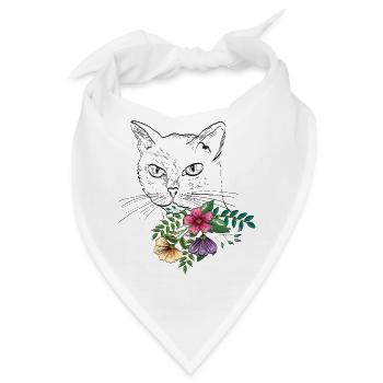 Katze mit Blumenstrauß - Bandana - Weiß - Vorne