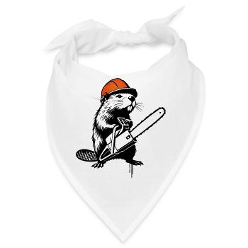 Biber mit Motorsäge – Humorvolles Stencil-Design - Bandana - Weiß - Vorne