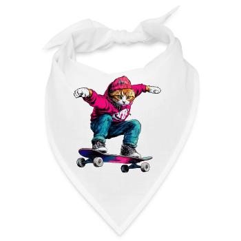 Katzen Skateboard - Bandana - Weiß - Vorne