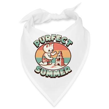 Purfect Summer - Sommer Katze am Sand Strand - Bandana - Weiß - Vorne