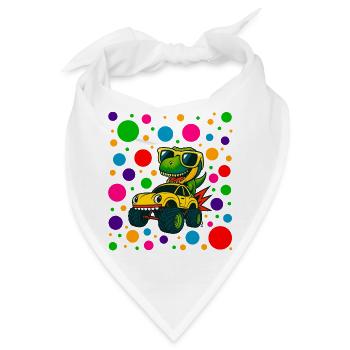 Dino-Treiber in Neon-Punkten - Bandana - Weiß - Vorne