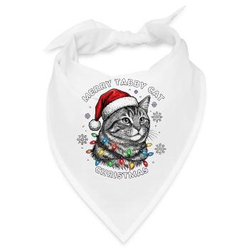 Getigerte Katze Weihnachten Santa Mütze Xmas - Bandana - Weiß - Vorne
