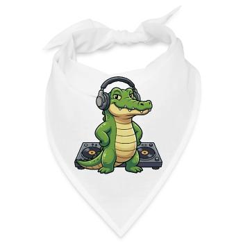 Kroko DJ mit Kopfhörern - Bandana - Weiß - Vorne