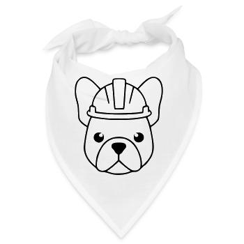 Frenchie Bauhelm Kopf Outline - Bandana - Weiß - Vorne