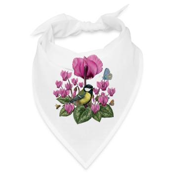 Kohlmeise und Veilchen floral rosa Blumenmuster - Bandana - Weiß - Vorne
