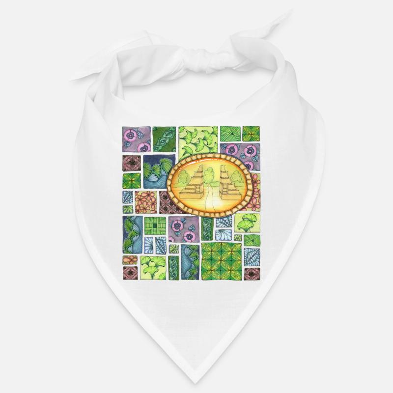 Temple de Bali sur patchwork de motifs Bandana