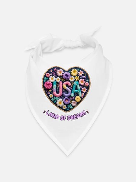 Cœur Brodé Fleuri - Style Vintage Romantique - Bandana - blanc - Devant