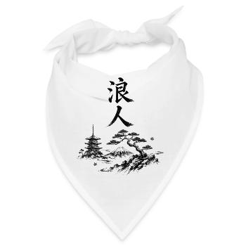 Ronin in Tintenstil – Japanische Landschaft - Bandana - Weiß - Vorne