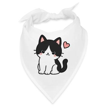 Süße schwarze Katze mit Herz - Bandana - Weiß - Vorne