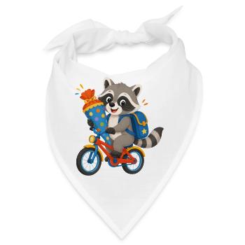 Waschbär mit Schultüte auf dem Fahrrad - Bandana - Weiß - Vorne