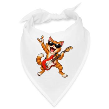 Rocker  Katze mit Gitarre - Bandana - Weiß - Vorne