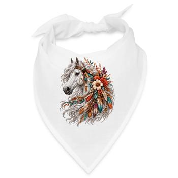 Pferd mit Federenschmuck - Bandana - Weiß - Vorne