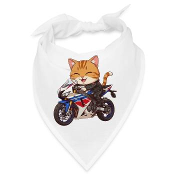 Katze auf Bike auf Motorrad  - Bandana - Weiß - Vorne