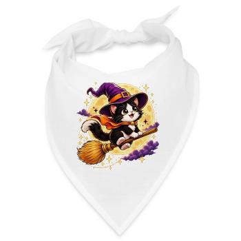 Hexen Katze im Mondschein Halloween - Bandana - Weiß - Vorne