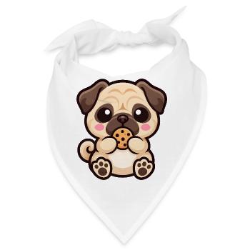 Mops Hund Keks Cartoon Kawaii Süßigkeit - Bandana - Weiß - Vorne