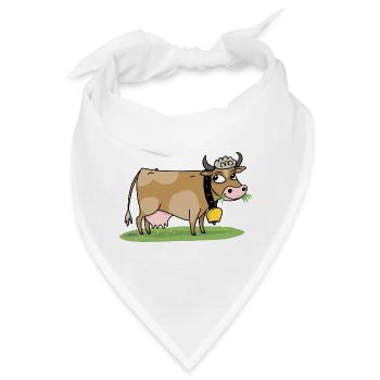 Kuh mit Glocke auf der Wiese - Bandana - Weiß - Vorne