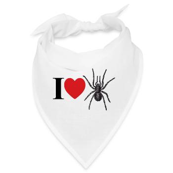 Ich liebe Spinnen mit Herz und Spinnensilhouette - Bandana - Weiß - Vorne