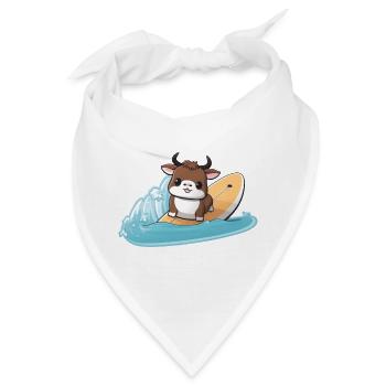 surfende Kuh, Sportliches Tierdesign - Bandana - Weiß - Vorne