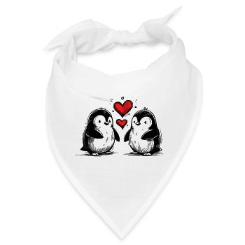 Verliebte Pinguine halten Herzen - Bandana - Weiß - Vorne