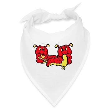2 Raupen Wurm Glücklich Essend Pizza Wurst Essen - Bandana - Weiß - Vorne