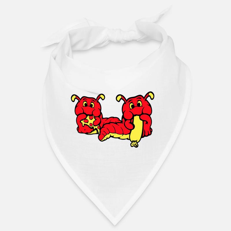 2 Raupen Wurm Glücklich Essend Pizza Wurst Essen Bandana