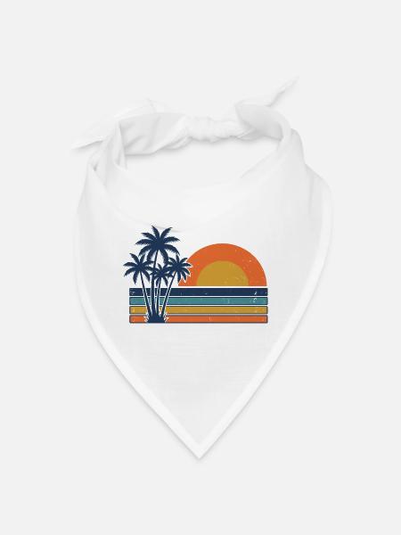 Retro Sunset Palm Trees Summer Beach - Bandana - white - Front