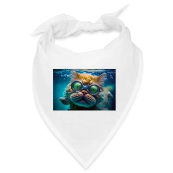Hector die Schwimmkatze mit Taucherbrille - Bandana - Weiß - Vorne