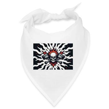 Totenschädel mit Flammen und Kolben - Bandana - Weiß - Vorne