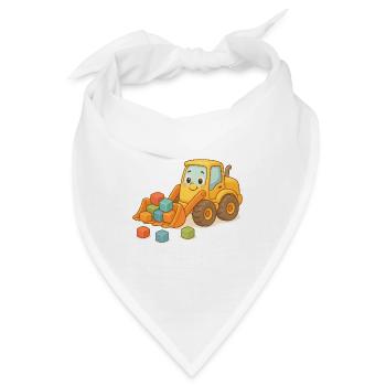 Verspielter Bagger mit bunten Bausteinen - Bandana - Weiß - Vorne