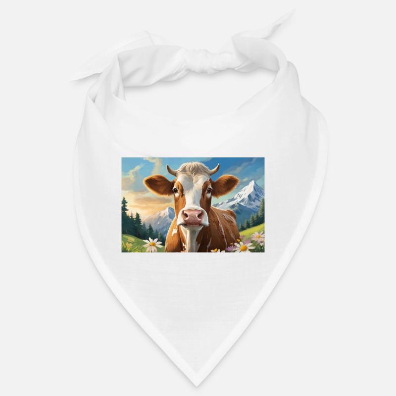 Cheerful cow in the alpine panorama Bandana