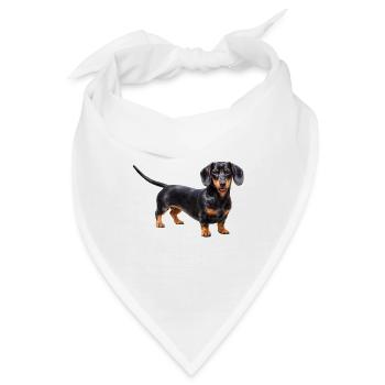 Schwarzer Dackel mit roten Akzenten - Bandana - Weiß - Vorne